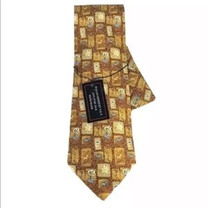 Italian Design by Tal's Men's Tie & Hanky Gold Black Cream Silver Silk 4” Wide